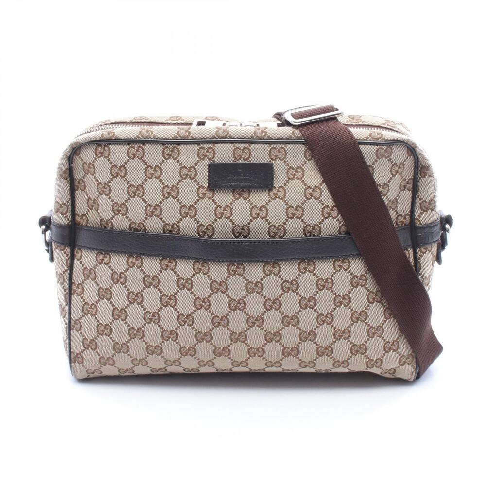 Gucci Abbey GG Canvas Leather Shoulder Bag Tan Brown